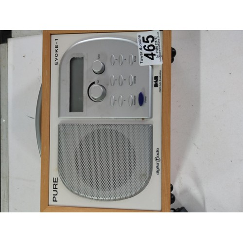 465 - Pure Evoke-1 DAB digital radio in working order complete with power cable and remote control