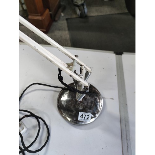 472 - Vintage heavy based angle poise lamp with switch to the back, has original threaded cord  stands at ... 