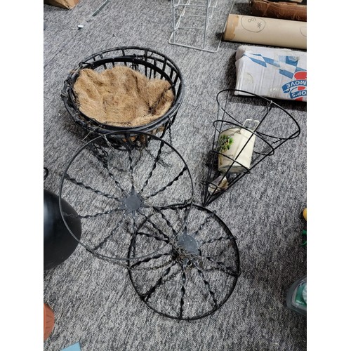 441 - Selection of hanging baskets, plant pots 3 galvanised buckets named Belle Jardiniere, a ceramic jard... 