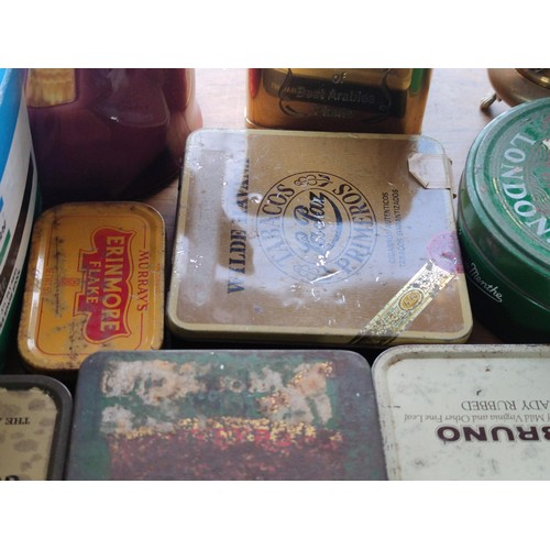 486 - Large quantity of collectables inc a quantity of 9x vintage tins mostly relating to tobacco, along w... 