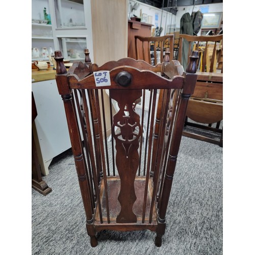 506 - Antique Edwardian stick umbrella stand of good proportions made of mahogany with Windsor wheel back ... 