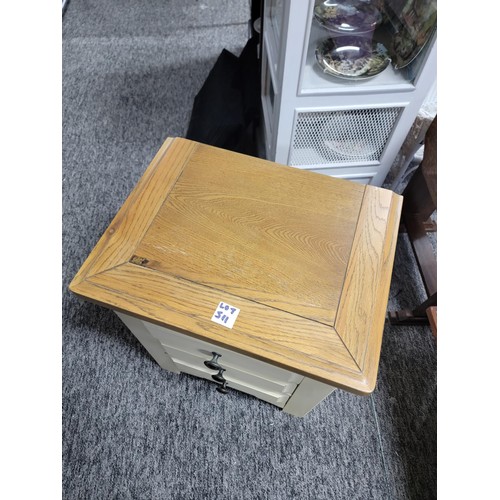 511 - Solid Oak topped bedside chest with three drawers and painted base in good condition stands at 62cm ... 