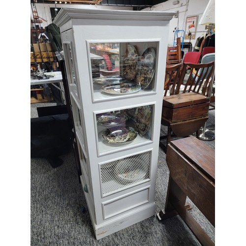 512 - Old larder cabinet painted with three tiers glass sides and vented with one drawer to base. Plus a C... 