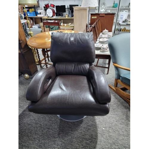 514 - Full leather retro swivel arm chair in brown Italian hide in good condition and a very rare design. ... 