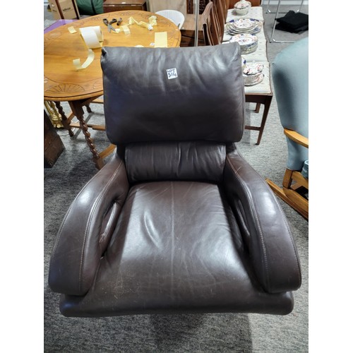 514 - Full leather retro swivel arm chair in brown Italian hide in good condition and a very rare design. ... 