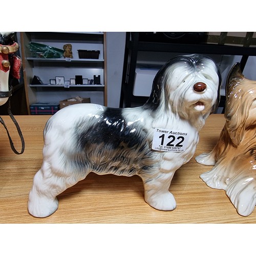 122 - 2 large ceramic dog figures by Melba ware and a ceramic shire horse, to include an old English sheep... 