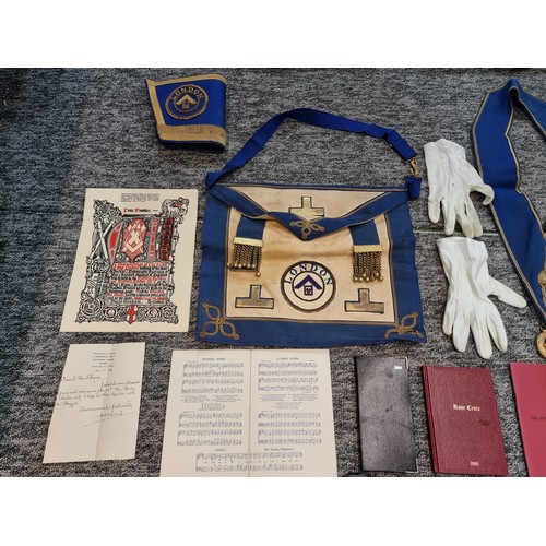 131 - Large qty of Masonic regalia to include 2x Masonic aprons one marked for London, a rose croix degree... 