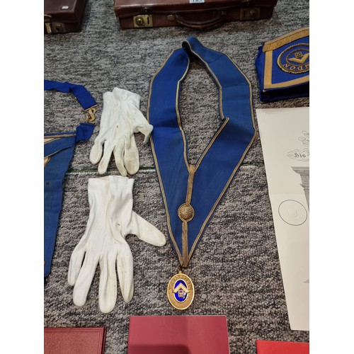 131 - Large qty of Masonic regalia to include 2x Masonic aprons one marked for London, a rose croix degree... 