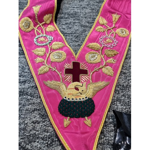 131 - Large qty of Masonic regalia to include 2x Masonic aprons one marked for London, a rose croix degree... 