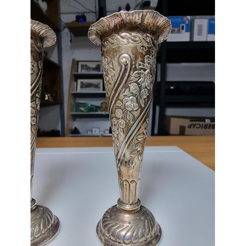 265 - Pair of pretty antique Victorian hallmarked silver bud vases. Hallmarked to London 1891. Silver make... 