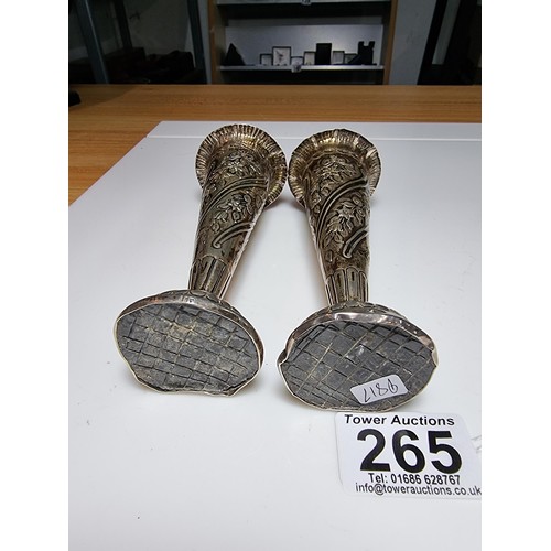 265 - Pair of pretty antique Victorian hallmarked silver bud vases. Hallmarked to London 1891. Silver make... 