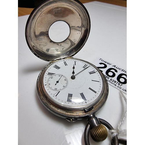 266 - Fine quality genuine Swiss hallmarked 935 silver half hunter pocket watch with a hallmarked silver p... 