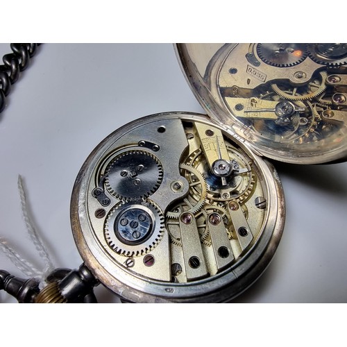 266 - Fine quality genuine Swiss hallmarked 935 silver half hunter pocket watch with a hallmarked silver p... 