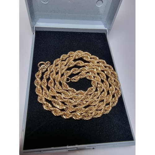 274 - Hallmarked 9ct. yellow gold rope twist neck chain in excellent clean condition. Boxed. Length of 20