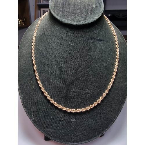 274 - Hallmarked 9ct. yellow gold rope twist neck chain in excellent clean condition. Boxed. Length of 20