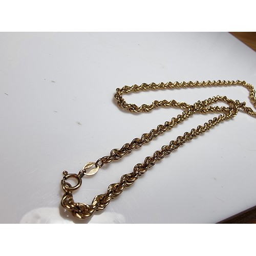 274 - Hallmarked 9ct. yellow gold rope twist neck chain in excellent clean condition. Boxed. Length of 20