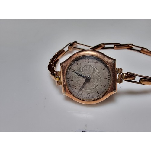 277 - Vintage hallmarked 9ct. rose gold wristwatch, case & strap is 9ct. rose gold. The watch is unfortuna... 