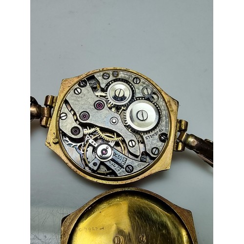 277 - Vintage hallmarked 9ct. rose gold wristwatch, case & strap is 9ct. rose gold. The watch is unfortuna... 