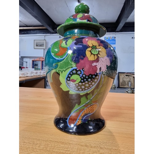 283 - Fine quality dutch lidded vase by Ivora Gouda Pottery with a stunning hand painted Art Nouveau desig... 