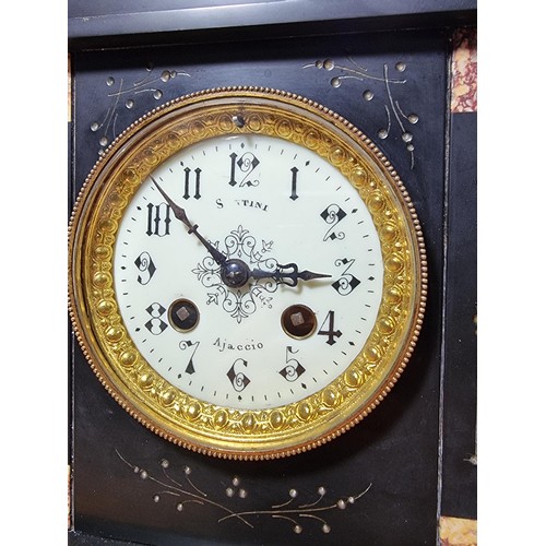 293 - Impressive antique French slate & marble mantle clock standing on claw feet with matching candelabra... 