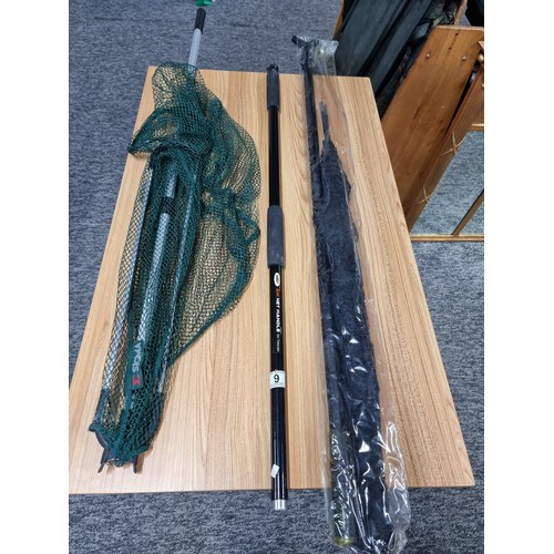 9 - An as new unused landing net with handle along with a Sigma landing net and NGT telescopic 2m net ha... 