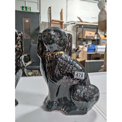 478 - Pair of good quality Burslem stamped black Staffordshire dogs both in good order, height 34cm high 2... 