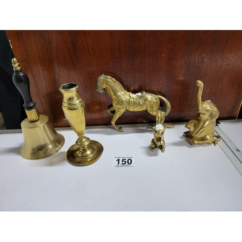 148 - 5x brass collectables inc horse, bell, vase, rabbit etc all in good order, along with a large copper... 