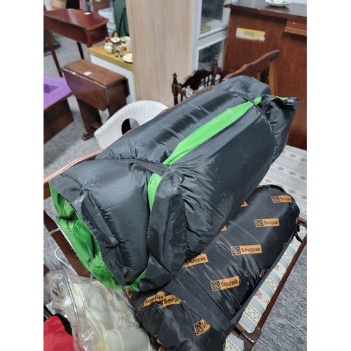 468 - Good quality 4 man pro action tent, an air mattress, a snugpak sleeping bag and a sun sail.