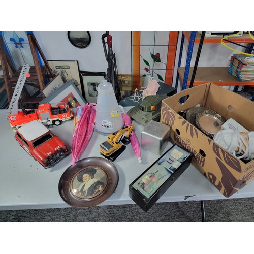 78 - Collection of collectables and toys inc, large metal mini, crane by Paymobil, JCB digger, plated war... 