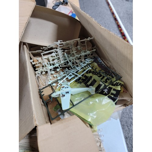 82 - 3x boxes containing a large quantity of aeroplane model kits mostly airfix, some have been partially... 