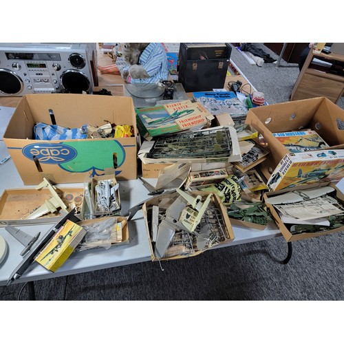 83 - Large quantity of model planes and accessories, hawker typoon MK 1B, Mustang, along with paritial bu... 