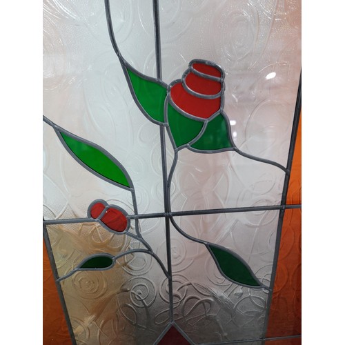 116 - Large double glazed stain glass window in good order with image of roses to the front height 197cm h... 