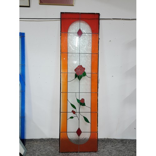 116 - Large double glazed stain glass window in good order with image of roses to the front height 197cm h... 