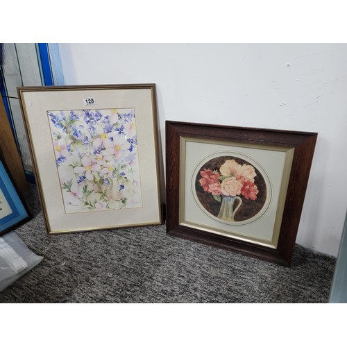 128 - 2x framed and glazed original watercolours of flowers inc a 1936 R Hutchinson painting largest measu... 
