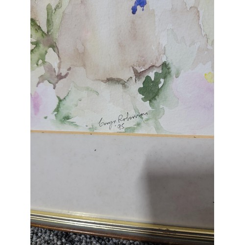 128 - 2x framed and glazed original watercolours of flowers inc a 1936 R Hutchinson painting largest measu... 