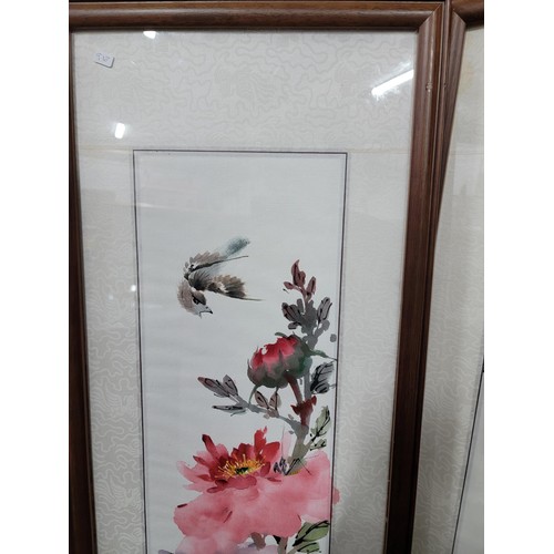 130 - 4x framed and glazed oriental watercolours depicting flowers and birds, well executed all are signed... 