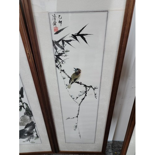 130 - 4x framed and glazed oriental watercolours depicting flowers and birds, well executed all are signed... 