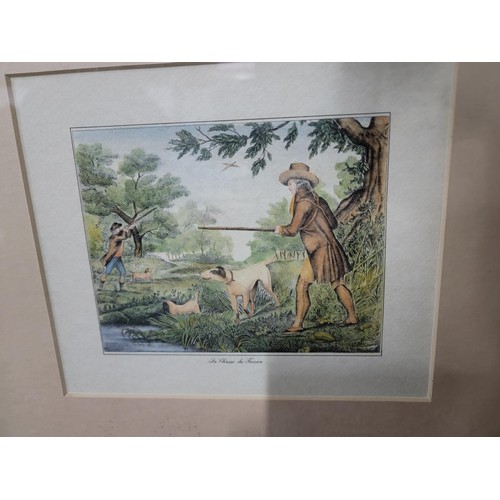 133 - 2x vintage framed and glazed pictures inc a French hunting print ' La Chasse du Faisan' (Pheasant hu... 