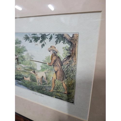 133 - 2x vintage framed and glazed pictures inc a French hunting print ' La Chasse du Faisan' (Pheasant hu... 