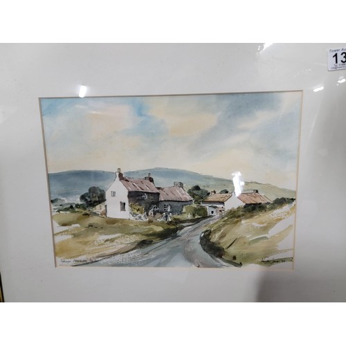 134 - 2x framed and glazed watercolours inc a Llangurig  river scene by P.E. Sylvester along with a framed... 