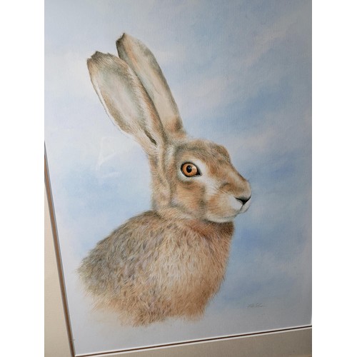 138 - 2x framed and glazed watercolours inc a Hare hand signed and a landscape scene largest measures 59cm... 