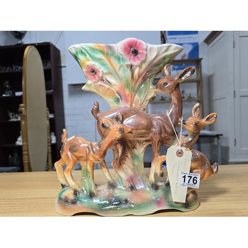 176 - A kitch 1950's Italian pottery vase with a deer scene in a lustre glaze. In good condition with no d... 