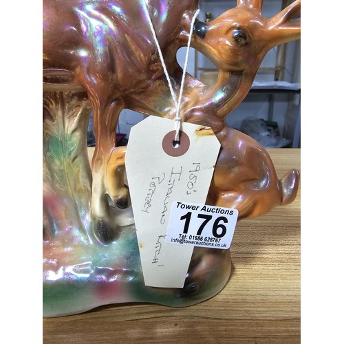 176 - A kitch 1950's Italian pottery vase with a deer scene in a lustre glaze. In good condition with no d... 