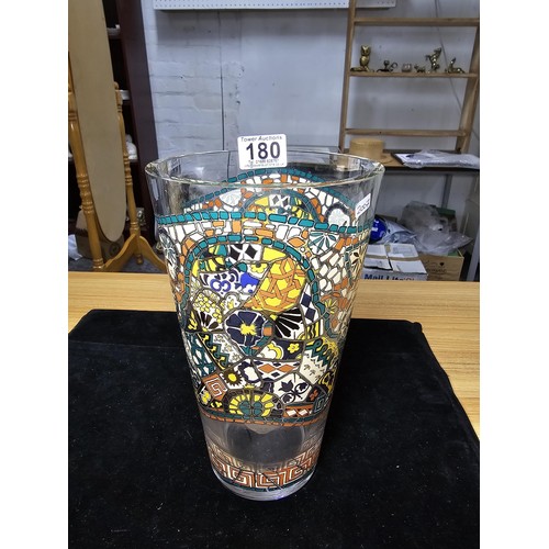 180 - A good quality vintage Italian glass vase by Antonio Gaudi, decorated with mosaic effect painted des... 