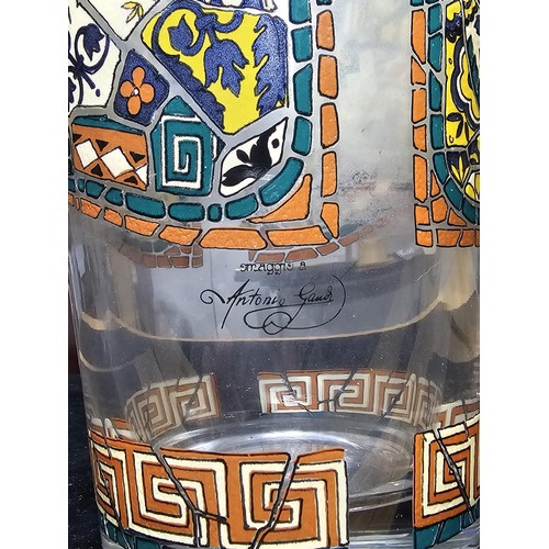 180 - A good quality vintage Italian glass vase by Antonio Gaudi, decorated with mosaic effect painted des... 