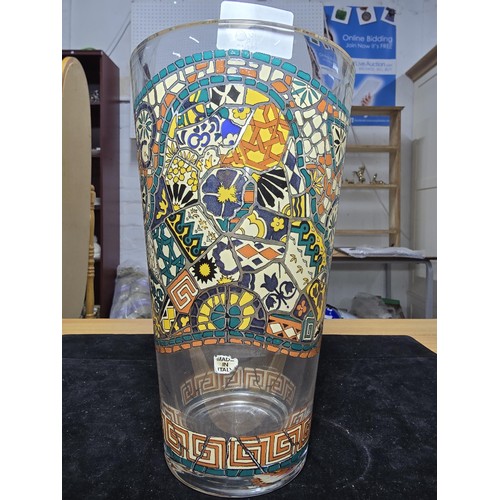 180 - A good quality vintage Italian glass vase by Antonio Gaudi, decorated with mosaic effect painted des... 