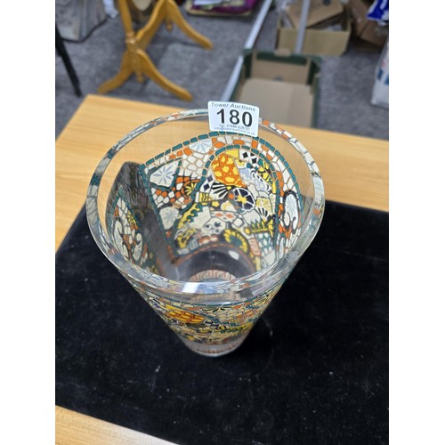 180 - A good quality vintage Italian glass vase by Antonio Gaudi, decorated with mosaic effect painted des... 