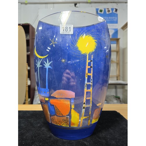 181 - An unusual art glass vase by Goebel, signed by Mara with an unusual scene featuring a starry sky wit... 