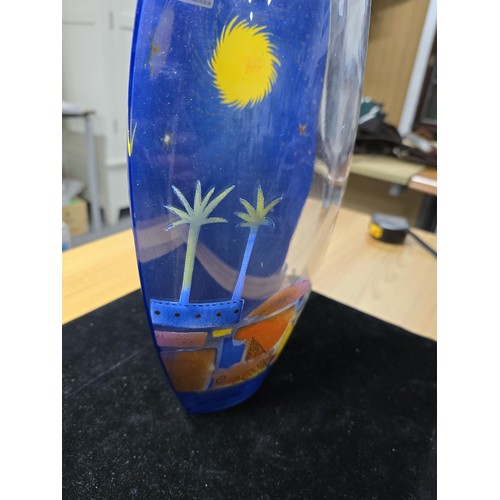 181 - An unusual art glass vase by Goebel, signed by Mara with an unusual scene featuring a starry sky wit... 