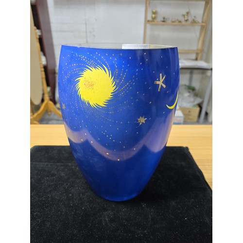 181 - An unusual art glass vase by Goebel, signed by Mara with an unusual scene featuring a starry sky wit... 